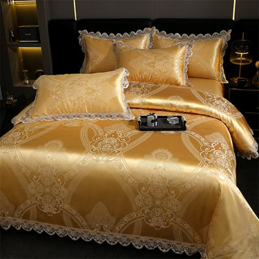 Luxury Golden Silver European Satin Jacquard Silky Soft Duvet Cover Bedding Set